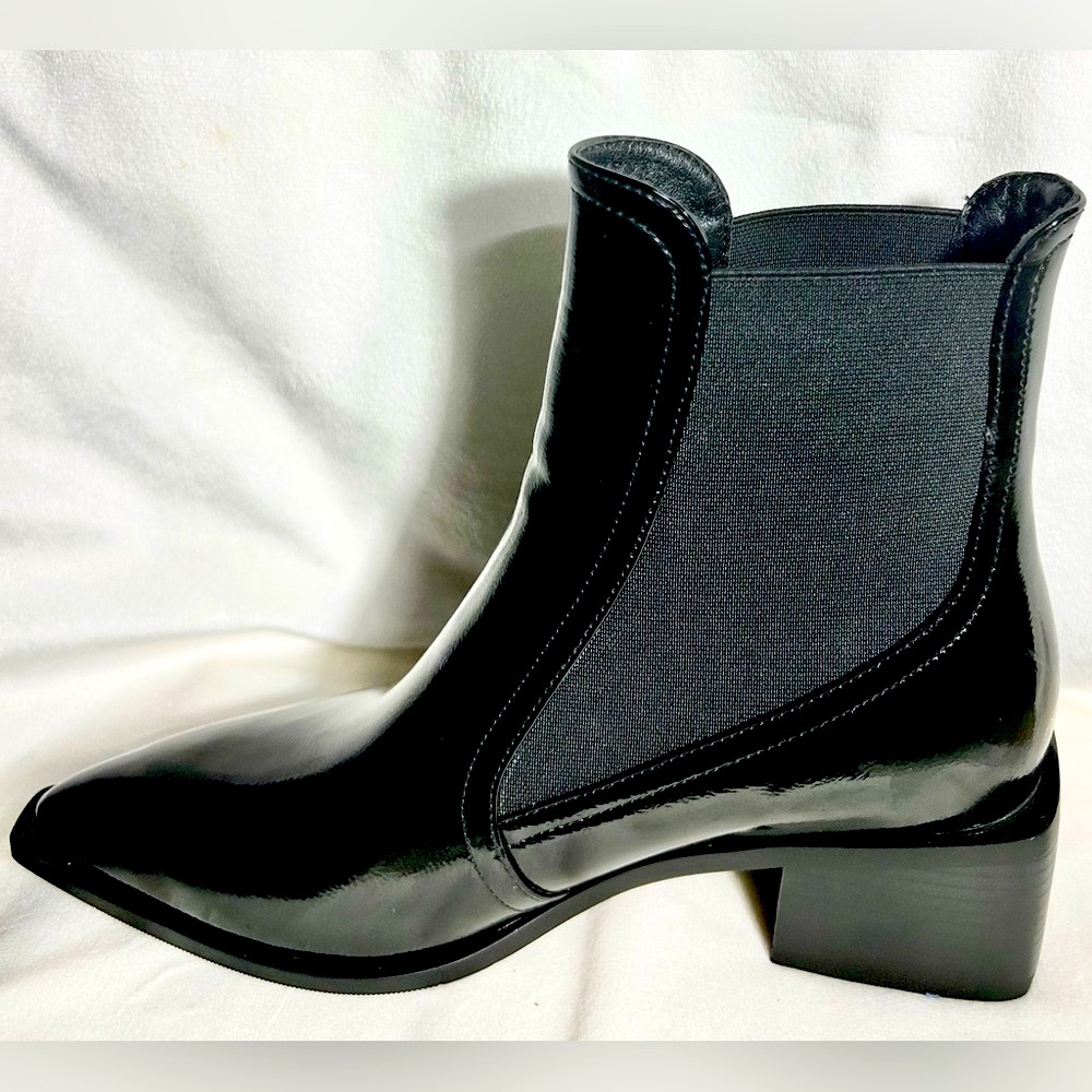 Black Square Toe Chunky Heel Western Ankle Boots with buckle women’s size 8 - Picture 5 of 7